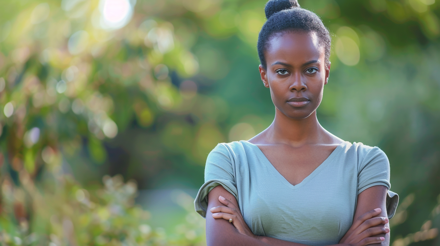 Determined woman showing strength and confidence in recovery
